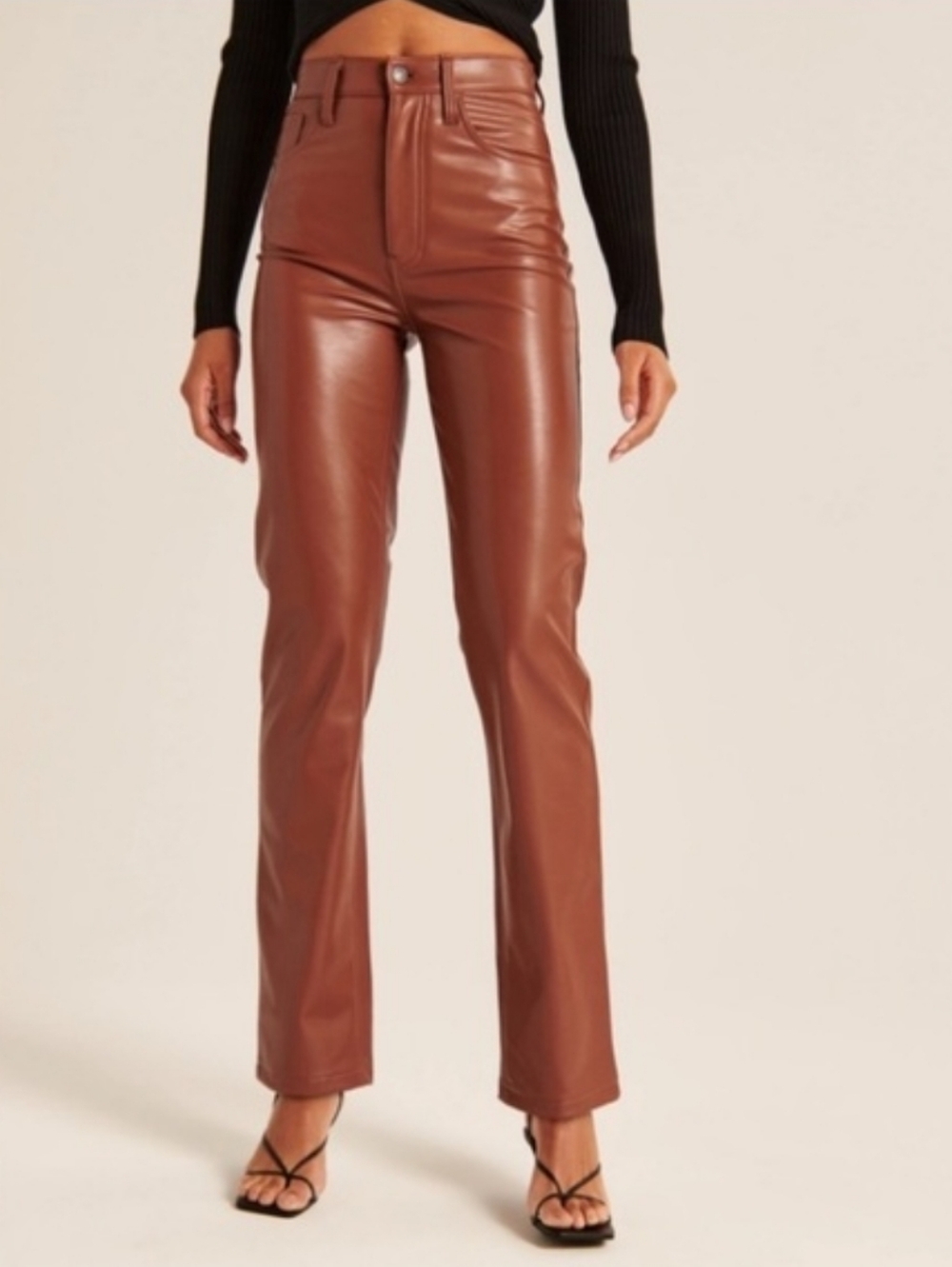 A&F Brown 90s Straight Ultra High Rise Faux Leather Straight-Leg Pants Y2K 33/16